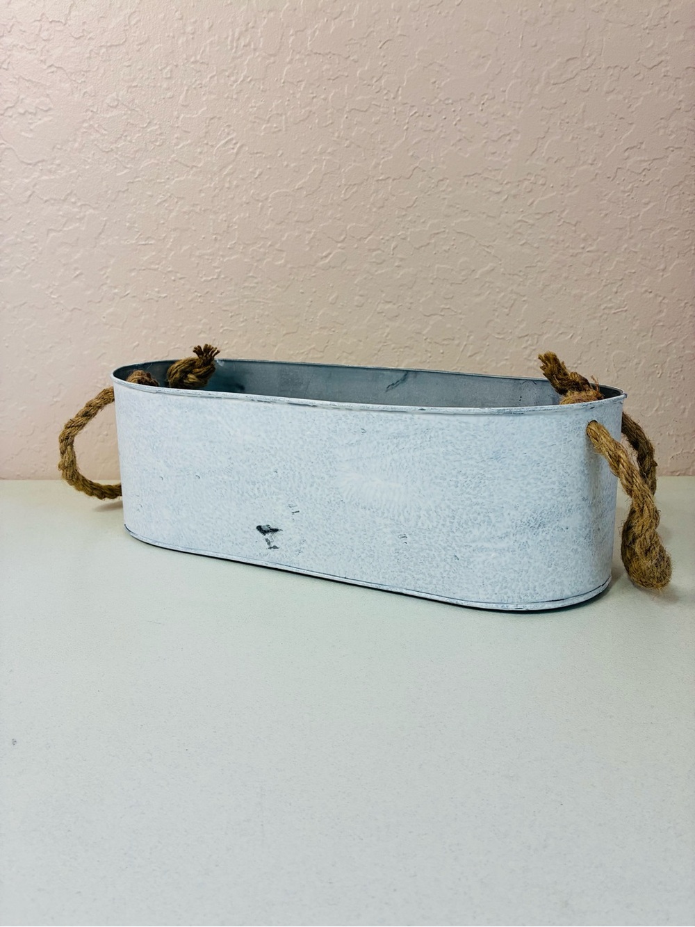 Galvanized Home Decor container Jute handles Distressed Planter Gift Americana